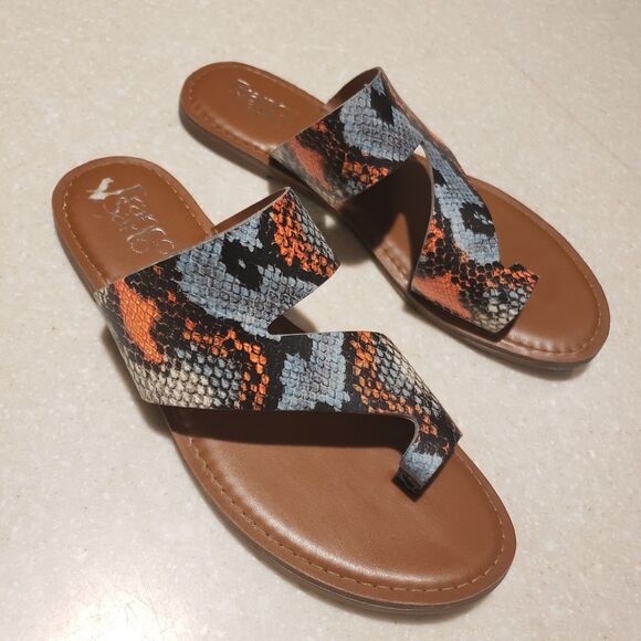 Franco Sarto Red Snake Print Leather Ginny Toe-Loop Slide Sandals 7.5 - Picture 1 of 6